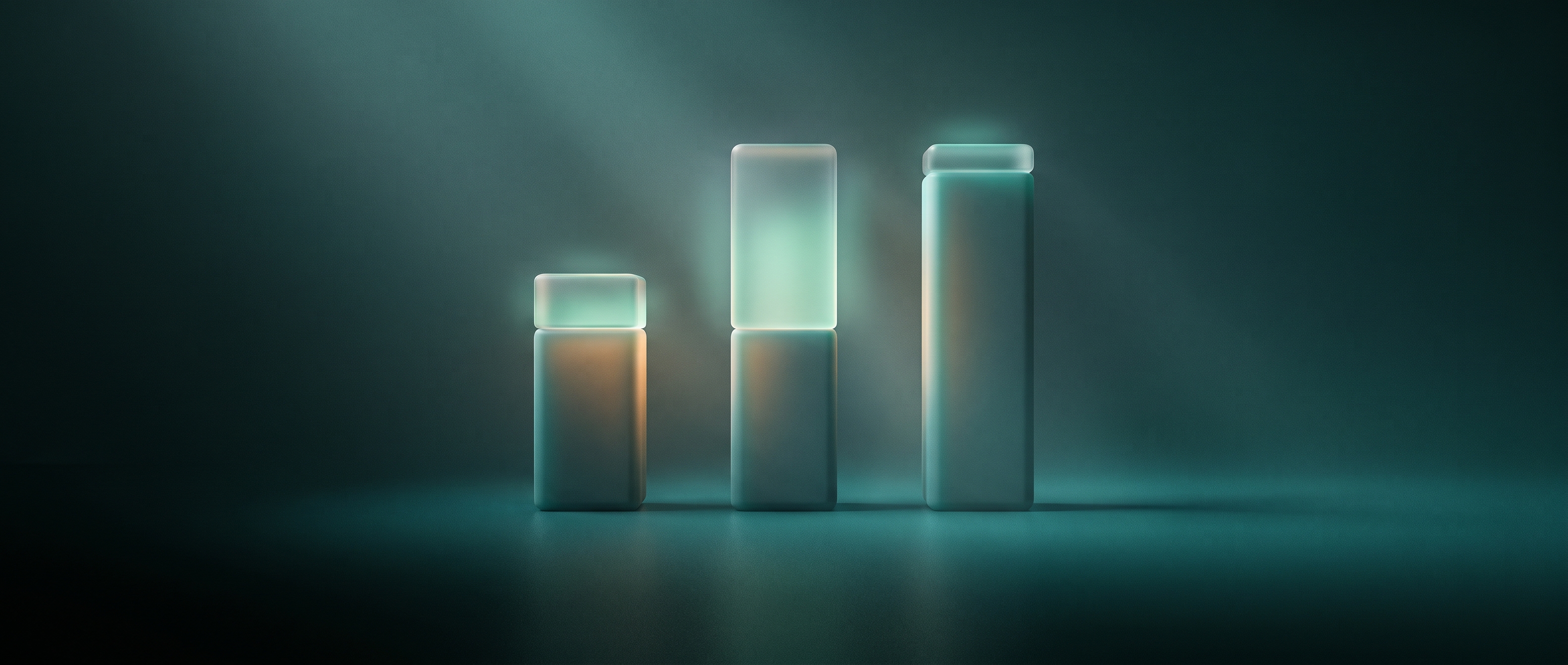 Three memory bars of increasing height on a deep teal surface, each split into a solid lower block of model weights and a translucent upper block of context. The shortest bar is mostly weights with a thin cap of context, the middle bar is evenly divided, and the tallest bar is almost entirely weights with only a sliver of context left, showing that the largest card does not automatically give the most room to think
