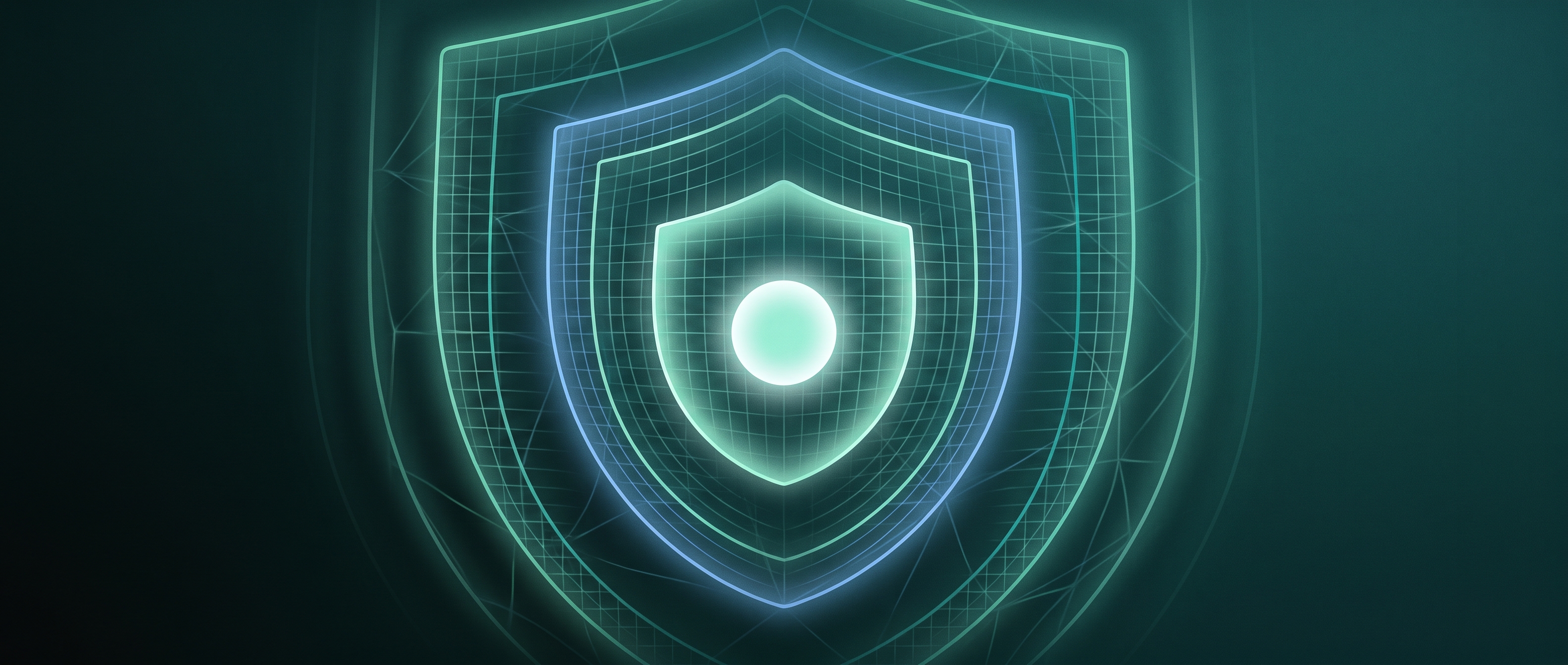 Concentric shield layers wrapping a single glowing core node